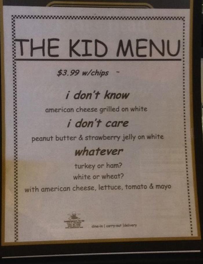 The Kid Menu.