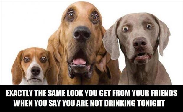 The look your friends give you when you tell them you aren't drinking tonight.