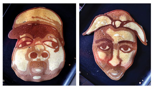 The Notorious B.I.G. and Tupac Shakur tribute in the form of pancakes.