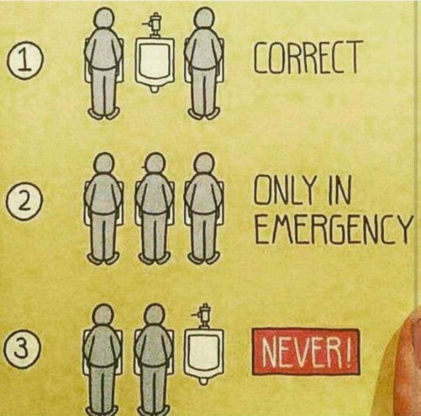 The rules of using a urinal in a men's restroom.
