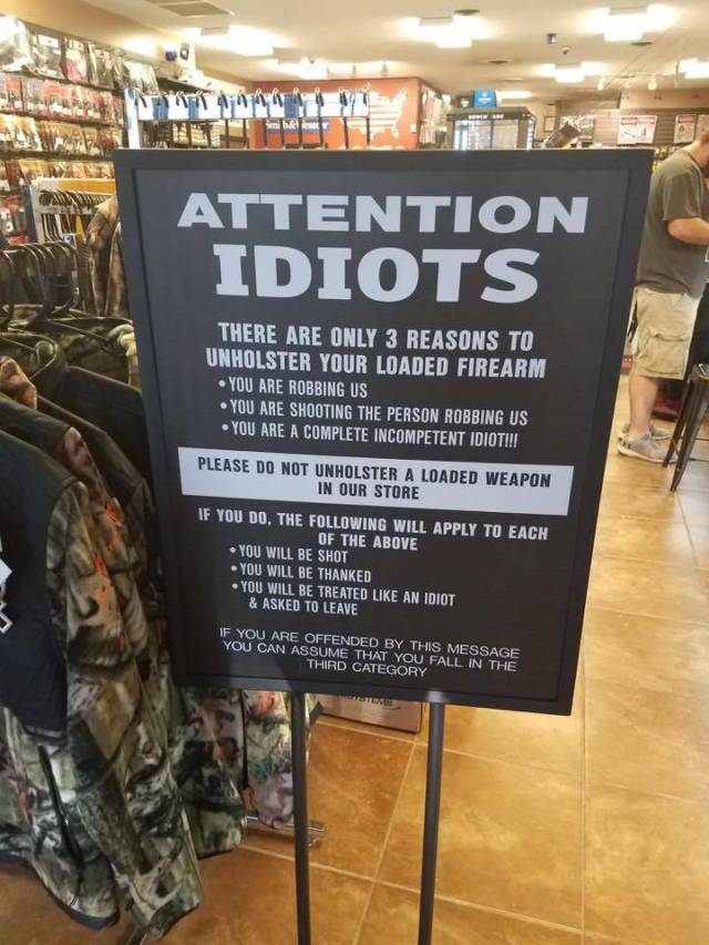There are only 3 reasons to unholster your loaded firearm.