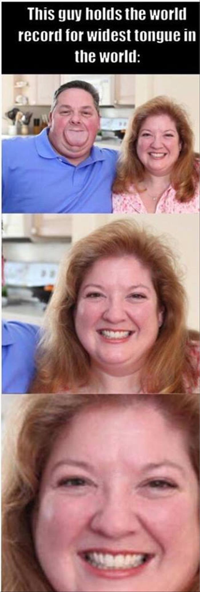 This man holds the world record for the widest tongue and his wife seems very pleased about it.