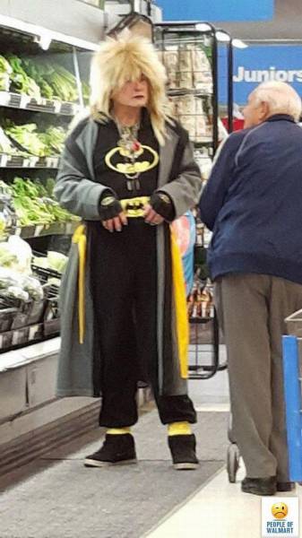 This Walmart shopper is either a huge fan of Batman or thinks they are Batman.