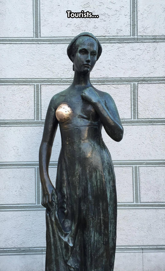 Damn tourists can't keep their hands off the Juliet statue in Verona, Italy.