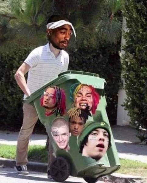 Tupac Shakur taking out the trash.