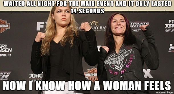 UFC 184: Rousey vs. Zingano. It lasted 14 seconds.