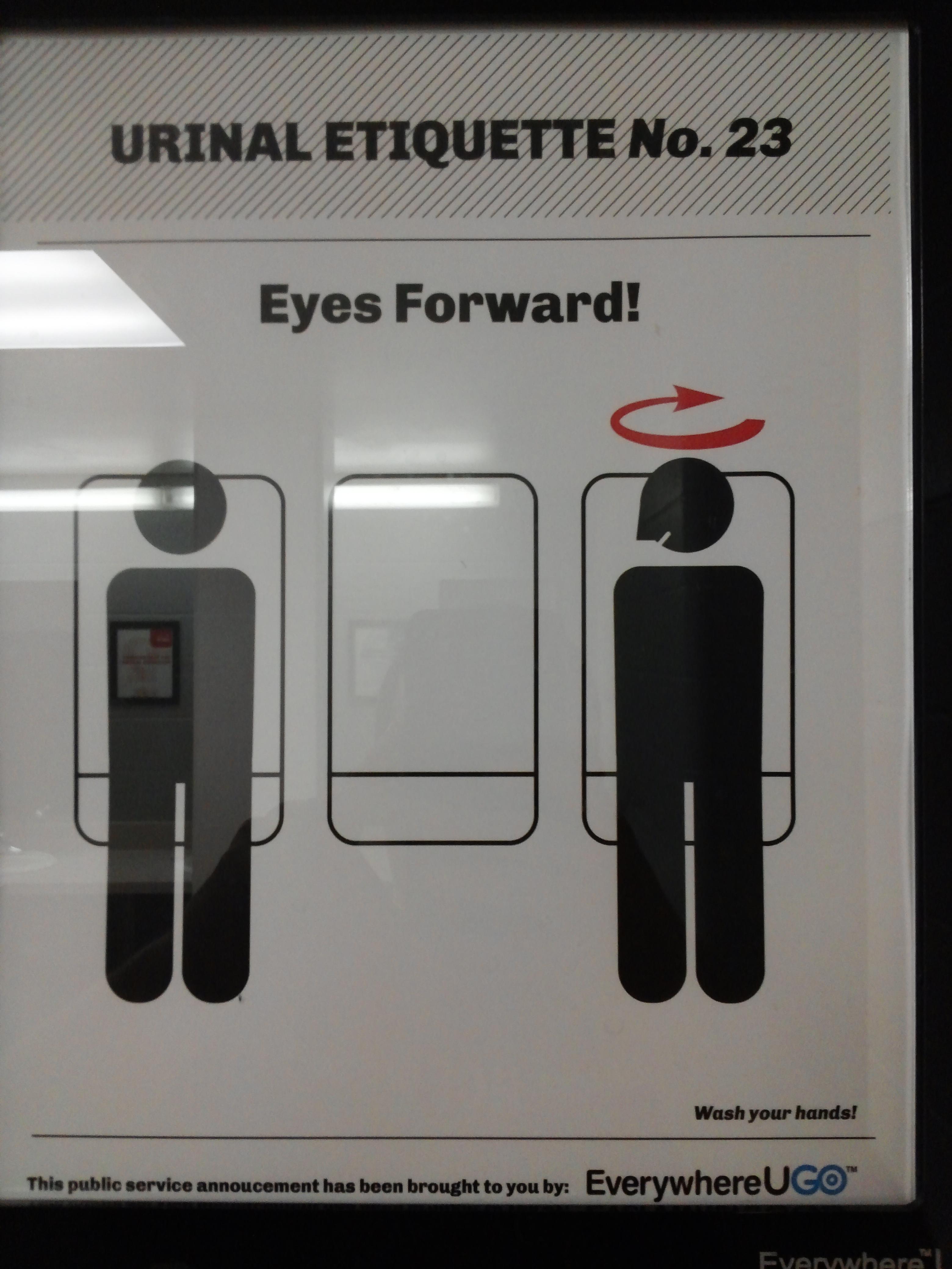 Urinal etiquette.