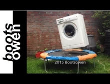 A brick inside a washing machine on top of a trampoline is quite entertaining.
