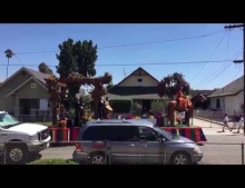 Mexican parade float with mariachi band randomly appears in East Los Angeles.