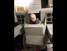 Dad builds awesome Mech Warrior Halloween costume for him and his son.