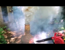 Kid uses leaf blower to turn outdoor fireplace into a raging volcano and Mom is pissed.