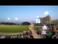 Baseball game spectator snags a line drive foul ball with his bare hand.
