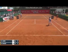 Tennis player Robin Haase grunts back at annoying opponent and loses point for 'hindrance'.