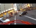 Man riding his Triumph Daytona 675 motorcycle gets nailed from a car that runs a red light. The rider gets tossed in the air but manages to land on his feet in true Ninja fashion. The motorcycle is dead however.