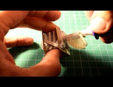 Working throttle and intake for tiny V-8 engine all made from paper.