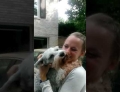 Dog so excited from seeing this woman after 2 years she passes out from pure joy.
