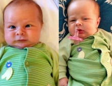 Before and after pictures of a baby pooping.