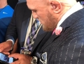 Conor McGregor looking sharp in his custom suit at the Mayweather/McGregor  press conference.