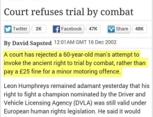 Court refuses trial by combat.