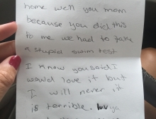 Girl attending summer camp sends her family a letter to let them know how it's going.