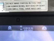 Do not make fart(s) in this mans taxi.