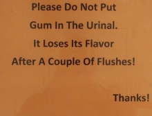 Do NOT put chewing gum in the urinal.