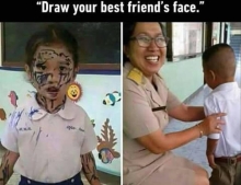 First day at school the teacher said, 'Draw your best friend's face.'