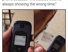 Grandma needed her phone fixed because the 'outside clock' was always showing the wrong time.
