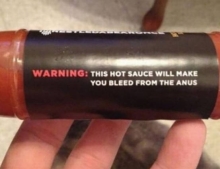 Hot sauce with a very serious warning label.