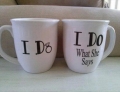Matching 'I Do' coffee cups for happily married couples.