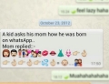 Kid asks his mom how he was born on WhatsApp.