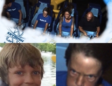 Kid riding roller coaster looks like he is possessed by Satan himself.