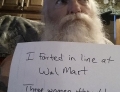 Man that resembles Santa Claus self shaming about an incident at Walmart.