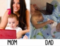 Mom vs. Dad: Playing with the baby while using the computer.