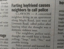 Farting boyfriend causes neighbors to call police.