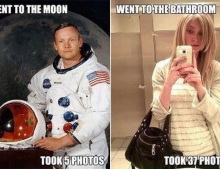 Number of photos taken. Neil Armstrong on the moon vs a selfie addict in the bathroom.