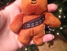 Now we know why Mom has been hanging a mini Chewbacca on the Christmas tree every year.
