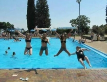 Pic of 4 girls jumping into a pool turned out better than expected.