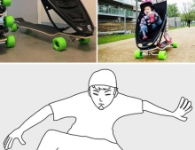Skateboard baby stroller is great fun, but can also be quite dangerous.