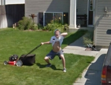 This guy was just mowing his lawn until he spotted the Google street view car and then did what more and more people are doing.