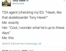Tony Hawk's encounter with a TSA agent.
