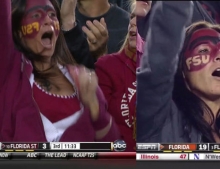 Woman at a Florida State Seminoles football game has figured out how to paint her face using a mirror 2 years later.