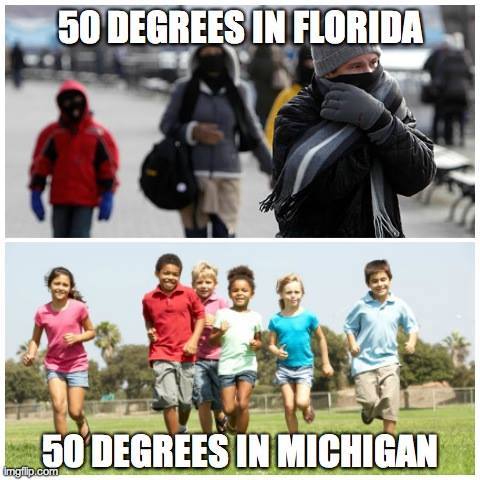 50 Degrees In Florida vs 50 Degrees In Michigan