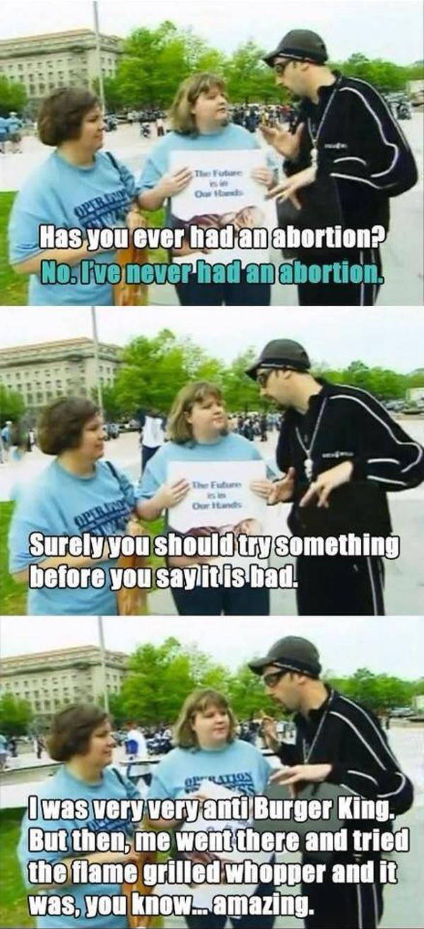 Ali G weighs in on the pro-life vs pro-choice abortion debate.