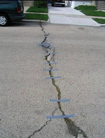 Duct tape is also good for repairing cracks in the road.