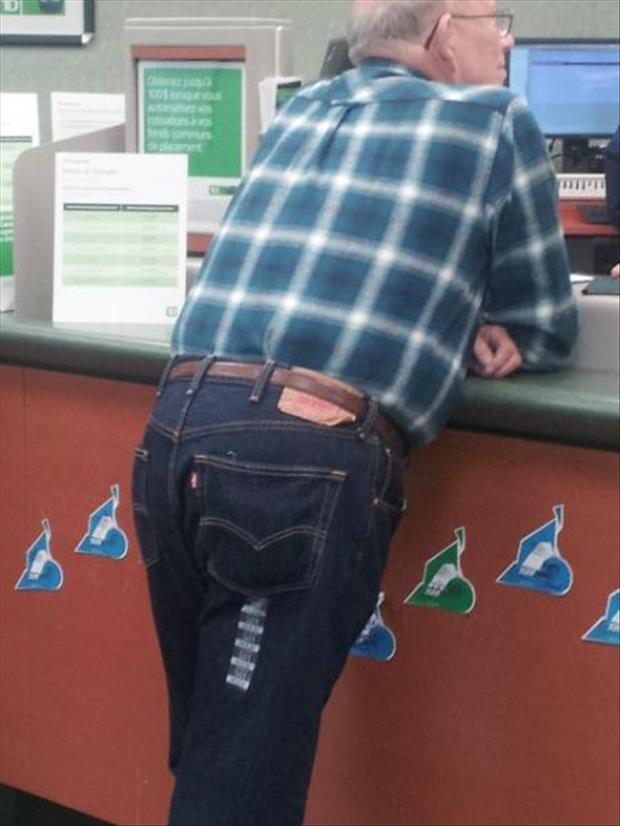 Always fully check your new pair of jeans for any tags or stickers before wearing them in public.