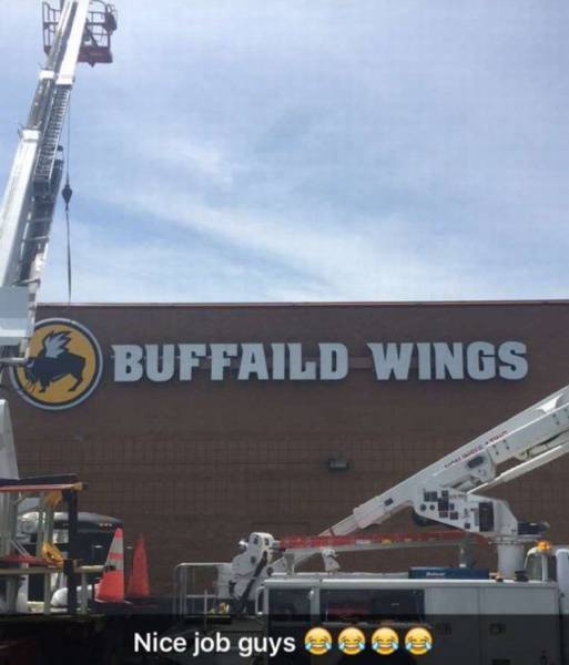 Buffalo Wild Wings sign installation fail.