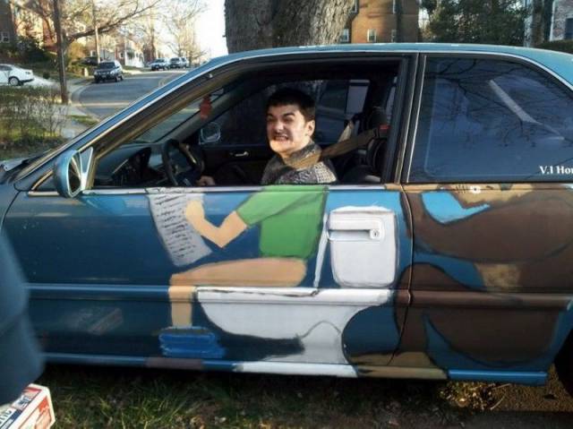 Car art featuring toilet humor.