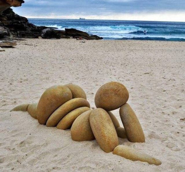 This thing posing on the beach has a rock hard body.