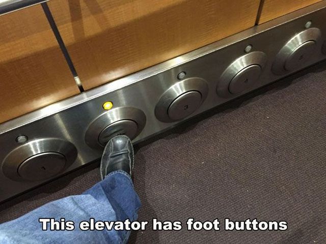 Elevator foot buttons are great if you are too lazy to push a button.